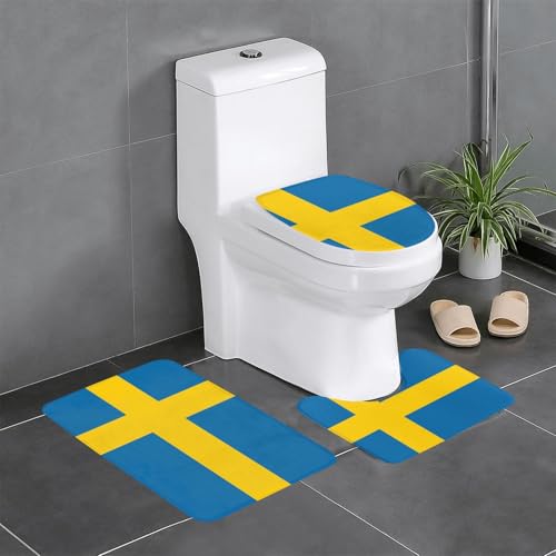 Fgwaauh Badteppich-Set mit schwedischer Flagge, rutschfeste, weiche Teppichmatten, U-förmige Toilette für Badezimmer, Badewanne, Dusche Fgwaauh Badteppich-Set mit schwedischer Flagge, rutschfeste, weiche Teppichmatten, U-förmige Toilette für Badezimmer, Badewanne, Dusche von Fgwaauh