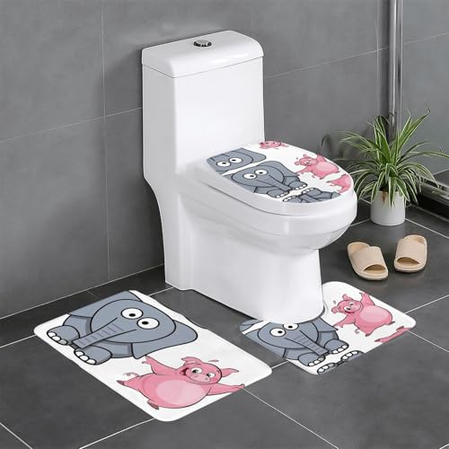 Fgwaauh Elefant und Schweinchen Badezimmerteppich-Set, 3-teilig, rutschfeste, weiche Teppichmatten, U-förmige Toilette für Badezimmer, Badewanne, Dusche Fgwaauh Elefant und Schweinchen Badezimmerteppich-Set, 3-teilig, rutschfeste, weiche Teppichmatten, U-förmige Toilette für Badezimmer, Badewanne, Dusche von Fgwaauh