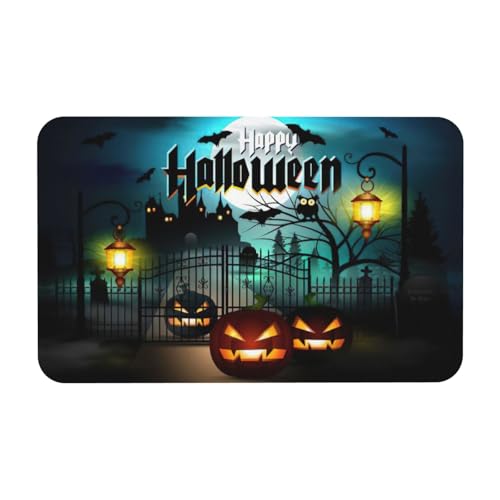 Fgwaauh Eule Kürbis Happy Halloween Kieselgur Duschmatte, rutschfest, super saugfähig, schnell trocknend, Badezimmer-Bodenmatte von Fgwaauh