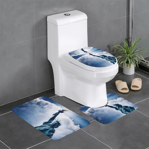 Fgwaauh Freiheitsstatue Badezimmerteppich-Set, 3-teilig, rutschfeste, weiche Teppichmatten, U-förmige Toilette für Badezimmer, Badewanne, Dusche von Fgwaauh
