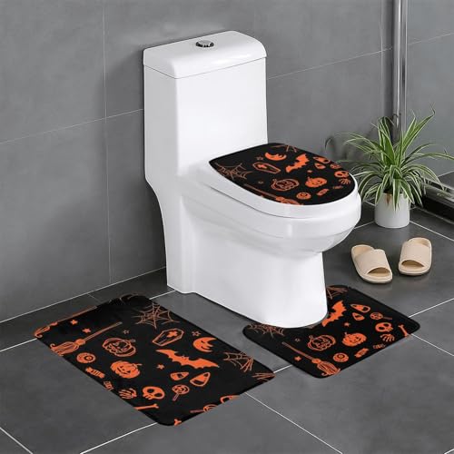 Fgwaauh Halloween Elements Badezimmerteppich-Set, 3-teilig, rutschfeste weiche Teppichmatten, U-förmige Toilette für Badezimmer, Badewanne, Dusche Fgwaauh Halloween Elements Badezimmerteppich-Set, 3-teilig, rutschfeste weiche Teppichmatten, U-förmige Toilette für Badezimmer, Badewanne, Dusche von Fgwaauh