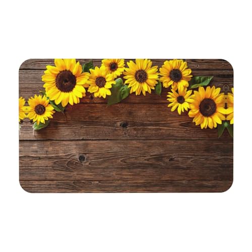 Fgwaauh Holzbrett Sonnenblume Blume Kieselgur Duschmatte rutschfest super saugfähig schnell trocknend Badezimmer Bodenmatte von Fgwaauh