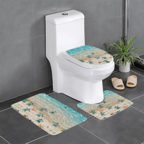 Fgwaauh Meeresschildkröte Seestern Badezimmerteppich-Set, 3-teilig, rutschfest, weich, U-förmige Toilette für Badezimmer, Badewanne, Dusche Fgwaauh Meeresschildkröte Seestern Badezimmerteppich-Set, 3-teilig, rutschfest, weich, U-förmige Toilette für Badezimmer, Badewanne, Dusche von Fgwaauh