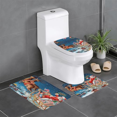 Fgwaauh Merry Christmas Badezimmerteppich-Set, 3-teilig, rutschfeste weiche Teppichmatten, U-förmige Toilette für Badezimmer, Badewanne, Dusche Fgwaauh Merry Christmas Badezimmerteppich-Set, 3-teilig, rutschfeste weiche Teppichmatten, U-förmige Toilette für Badezimmer, Badewanne, Dusche von Fgwaauh