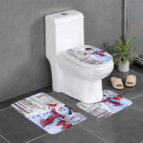 Fgwaauh Merry Christmas Schneemann und Vogel Badezimmerteppich-Set, rutschfest, weich, U-förmig, WC für Badezimmer, Badewanne, Dusche Fgwaauh Merry Christmas Schneemann und Vogel Badezimmerteppich-Set, rutschfest, weich, U-förmig, WC für Badezimmer, Badewanne, Dusche von Fgwaauh