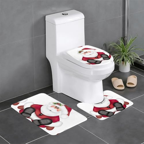 Fgwaauh Niedliches Weihnachtsmann-Badezimmerteppich-Set, 3-teilig, rutschfest, weich, U-förmige Toilette für Badezimmer, Badewanne, Dusche Fgwaauh Niedliches Weihnachtsmann-Badezimmerteppich-Set, 3-teilig, rutschfest, weich, U-förmige Toilette für Badezimmer, Badewanne, Dusche von Fgwaauh