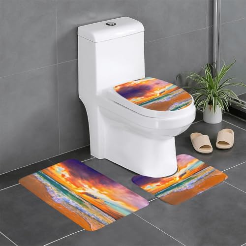 Fgwaauh Ocean Rainbow Beach Sonnenuntergang oder Sonnenaufgang Badezimmerteppich-Set, 3-teilig, rutschfeste, weiche Teppichmatten, U-förmige Toilette für Badezimmer, Badewanne, Dusche Fgwaauh Ocean Rainbow Beach Sonnenuntergang oder Sonnenaufgang Badezimmerteppich-Set, 3-teilig, rutschfeste, weiche Teppichmatten, U-förmige Toilette für Badezimmer, Badewanne, Dusche von Fgwaauh