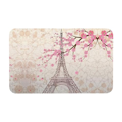 Fgwaauh Paris Eiffelturm Blumen blühende Kieselgur Duschmatte rutschfest super saugfähig schnell trocknend Badezimmer Bodenmatte von Fgwaauh