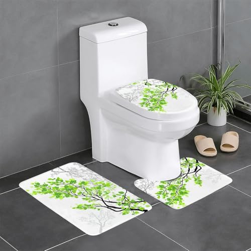 Fgwaauh Refreshing Leaves Badezimmerteppich-Set, 3-teilig, rutschfest, weich, U-förmige Toilette für Badezimmer, Badewanne, Dusche Fgwaauh Refreshing Leaves Badezimmerteppich-Set, 3-teilig, rutschfest, weich, U-förmige Toilette für Badezimmer, Badewanne, Dusche von Fgwaauh