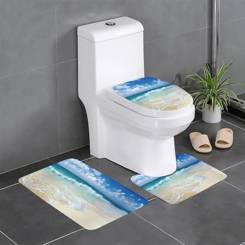 Fgwaauh Serene Coastal Badezimmerteppich-Set, 3-teilig, rutschfeste, weiche Teppichmatten, U-förmige Toilette für Badezimmer, Badewanne, Dusche Fgwaauh Serene Coastal Badezimmerteppich-Set, 3-teilig, rutschfeste, weiche Teppichmatten, U-förmige Toilette für Badezimmer, Badewanne, Dusche von Fgwaauh