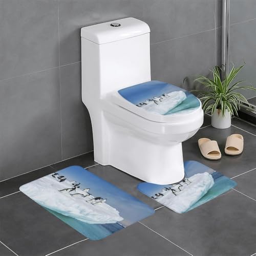 Fgwaauh Snow Mountain Pinguin Badezimmerteppich-Set, 3-teilig, rutschfest, weich, U-förmig, WC für Badezimmer, Badewanne, Dusche Fgwaauh Snow Mountain Pinguin Badezimmerteppich-Set, 3-teilig, rutschfest, weich, U-förmig, WC für Badezimmer, Badewanne, Dusche von Fgwaauh