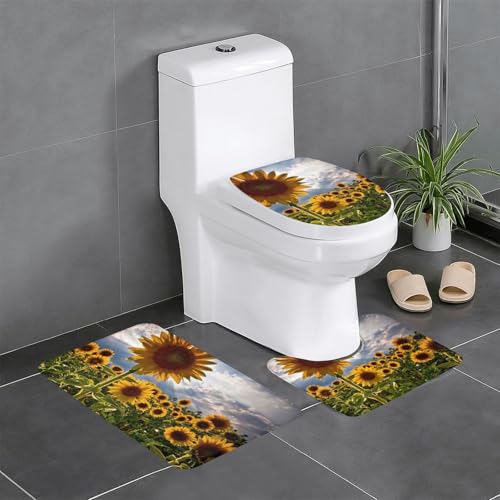 Fgwaauh Sunflowers Fields Badezimmerteppich-Set, 3-teilig, rutschfeste, weiche Teppichmatten, U-förmige Toilette für Badezimmer, Badewanne, Dusche Fgwaauh Sunflowers Fields Badezimmerteppich-Set, 3-teilig, rutschfeste, weiche Teppichmatten, U-förmige Toilette für Badezimmer, Badewanne, Dusche von Fgwaauh