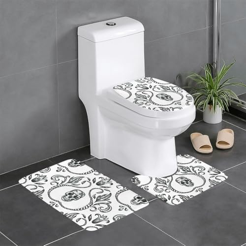 Fgwaauh Totenkopf-Badezimmerteppich-Set, 3-teilig, rutschfeste weiche Teppichmatten, U-förmige Toilette für Badezimmer, Badewanne, Dusche Fgwaauh Totenkopf-Badezimmerteppich-Set, 3-teilig, rutschfeste weiche Teppichmatten, U-förmige Toilette für Badezimmer, Badewanne, Dusche von Fgwaauh