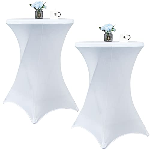 2 Pack 60x110 Zentimeter Weiße Cocktail Tischdecke Spandex Runde Fitted Tischdecke für Hochzeit Bankett Event Party-24x43 Inch von Fhberni