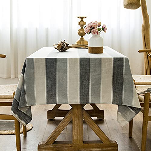 Baumwolle Leinen Nähen Quaste Tischdecke gestreift dreifarbige quadratische Tischdecke für Küche Essen Tabletop Dekoration, Grau, 135x135cm/53 x 53 Zoll von Fhberni