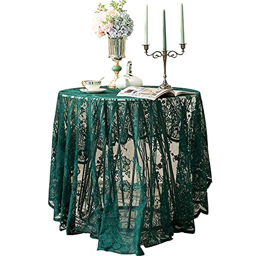 Grüne Spitze Tischdecke Bestickt Elegante Florale Muster Tischtuch Runde Overlay Tischdecke für Hochzeit Party Urlaub Lange Abendessen Home Decor (Rund-150CM/60, Grün) von Fhberni