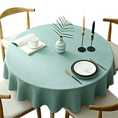 Schwere Runde Tischdecke, Dekorative Einfarbige Tischdecke, Baumwolle Leinen Tischdecke für Küche Esszimmer Haus Tischdekoration, Aqua, Rund - 160 cm von Fhberni