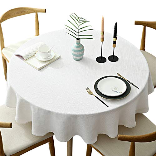Schwere Runde Tischdecke - Dekorative Einfarbige Baumwolle Leinen für Küche Esszimmer Haus Tischdekoration, Creme, 120 cm von Fhberni
