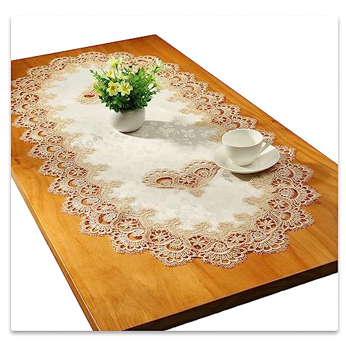 Spitze Oval Tischläufer Gestickte Tischdecke Spitze Deckchen Deckchen Oval Decke Handtuch Für Wohnzimmer Schrank Couchtisch, 40x90cm, Gold von Fhberni