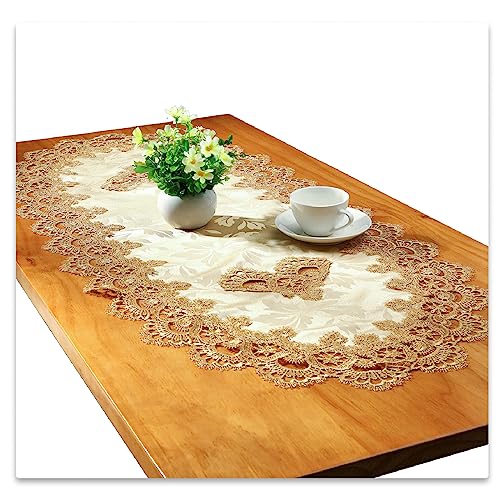 Spitze Oval Tischläufer Gestickte Tischdecke Spitze Deckchen Deckchen Oval Decke Handtuch Für Wohnzimmer Schrank Couchtisch, 40x90cm, Gold von Fhberni