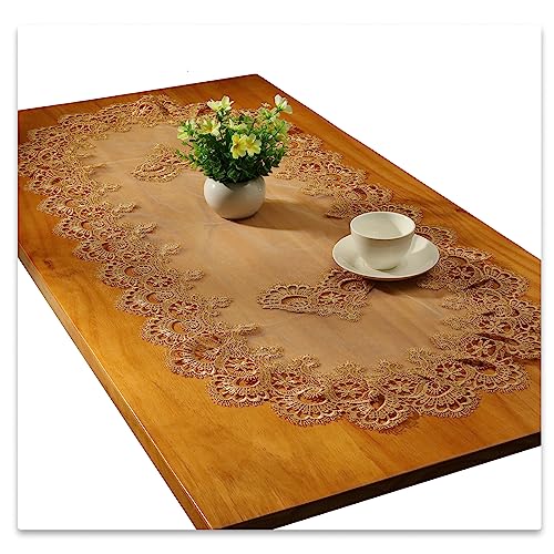 Spitze Oval Tischläufer Gestickte Tischdecke Spitze Deckchen Deckchen Oval Decke Handtuch Für Wohnzimmer Schrank Couchtisch, 40x90cm, Gold von Fhberni