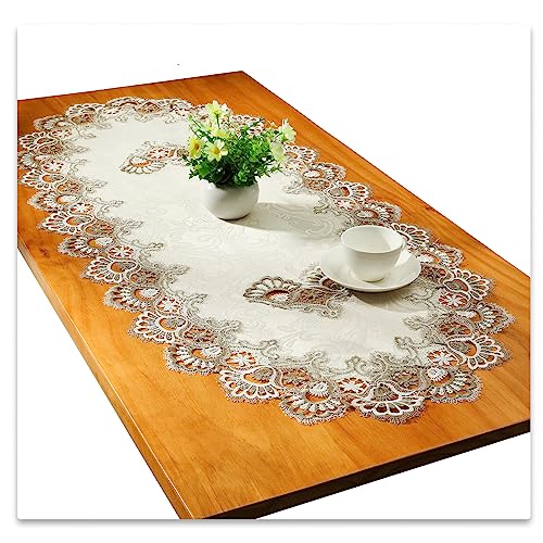 Spitze Oval Tischläufer Gestickte Tischdecke Spitze Deckchen Deckchen Oval Decke Handtuch Für Wohnzimmer Schrank Couchtisch, 40x90cm, Grau von Fhberni