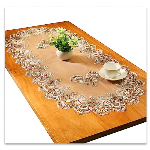 Spitze Oval Tischläufer Gestickte Tischdecke Spitze Deckchen Deckchen Oval Decke Handtuch Für Wohnzimmer Schrank Couchtisch, 40x90cm, Grau von Fhberni