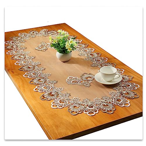 Spitze Oval Tischläufer Gestickte Tischdecke Spitze Deckchen Deckchen Oval Decke Handtuch Für Wohnzimmer Schrank Couchtisch, 40x90cm, Grau von Fhberni