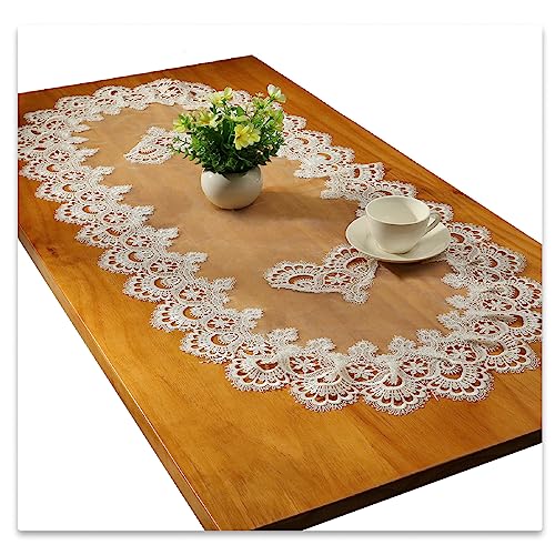 Spitze Oval Tischläufer Gestickte Tischdecke Spitze Deckchen Deckchen Oval Decke Handtuch Für Wohnzimmer Schrank Couchtisch, 40x90cm, Weiß von Fhberni