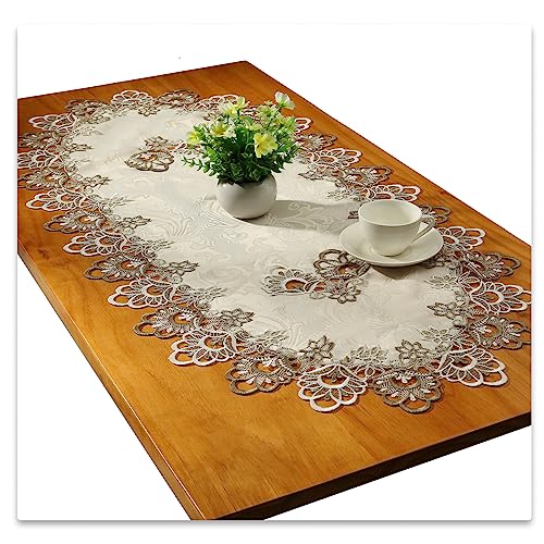 Spitze Oval Tischläufer Gestickte Tischdecke Spitze Deckchen Deckchen Oval Decke Handtuch Für Wohnzimmer Schrank Couchtisch, 50x110cm, Grau von Fhberni