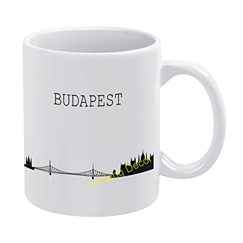 Skyline Budapest Kaffeetasse, weiß und schwarz, Stadt-Motiv, Geschenkidee, Teetasse, Erntedankfest, Reisetasse, Geschenk-Tasse, Weihnachten, 425 ml von Fhdang Decor