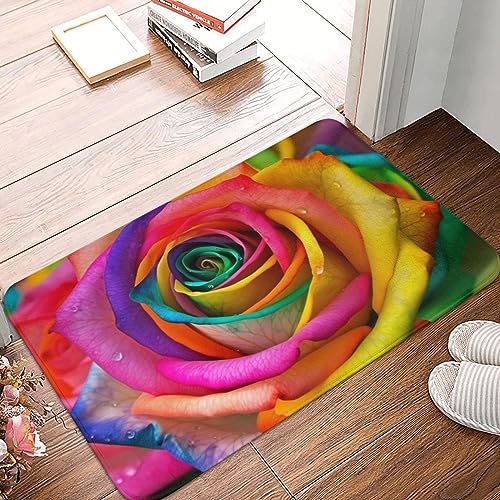 Fußmatte mit bunten Rosen, rutschfeste Fußmatte für den Eingangsbereich, saugfähig, strapazierfähig, waschbar, Flanell-Badematte, kleiner Teppich, 40,6 x 61 cm von FHEDVBN