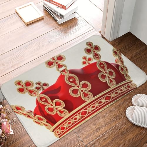 Fußmatte mit roter Krone, für drinnen und draußen, rutschfest, saugfähig, Schmutzfangmatte, strapazierfähig, waschbar, Flanell-Badematte, kleiner Teppich, 40,6 x 61 cm von FHEDVBN