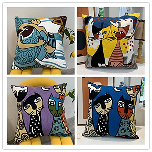 4er Set Kissenbezug 60x60cm Abstrakte Katze Dekokissen Kissenbezüge Sofakissen Leinen Kissenhülle Couch kissen mit verdecktem Reißverschluss Modern Zierkissen kissenhülle für Wohnzimmer Sofa Auto von Fheeao