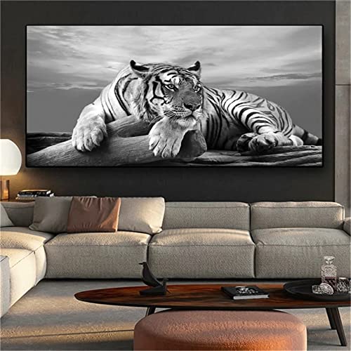 5D Groß Diamant Malerei Kit Schwarz Weiß Tiger DIY Set Erwachsene Kinder Diamond Painting Square Full Drill Kristall Glitzersteine Art Craft Gemälde, Kreuzstich Embroidery Kit Wall Decor 60x120cm11020 von Fheeao