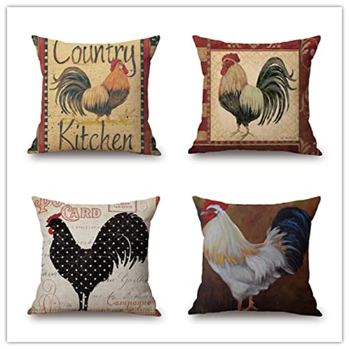 Fheeao 4er Set Kissenbezug 40x40cm Buntes Huhn Dekokissen Kissenbezüge Sofakissen Sanft Kissenhülle Couch Kissen mit verdecktem Reißverschluss Modern Zierkissen kissenhülle für Wohnzimmer Sofa Auto von Fheeao