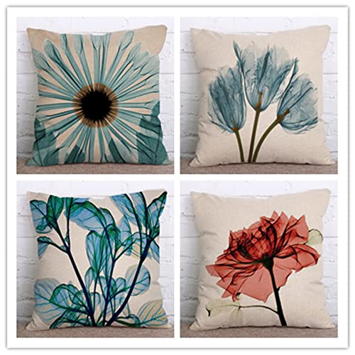 Fheeao 4er Set Kissenbezug 50x50cm Bunte Blume Dekokissen Kissenbezüge Sofakissen Sanft Kissenhülle Couch Kissen mit verdecktem Reißverschluss Modern Zierkissen kissenhülle für Wohnzimmer Sofa Auto von Fheeao