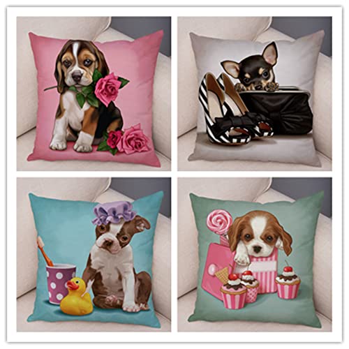 Fheeao 4er Set Kissenbezug 50x50cm Süßer Hund Dekokissen Kissenbezüge Sofakissen Sanft Kissenhülle Couch Kissen mit verdecktem Reißverschluss Modern Zierkissen kissenhülle für Wohnzimmer Sofa Auto von Fheeao