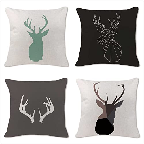 Kissenbezug 35x35cm Modernes Tier Hirsch 4er Set DekoKissen Sanft Einseitig Couchkissen Kissenbezüge mit Muster Wohnzimmer Modern Kuschelkissen Sofakissen Zierkissenbezüge kissenhülle für Loungemöbel von Fheeao