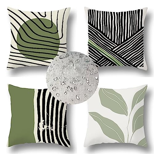 Wasserdichte Kissenbezug 40 x 40 cm 4 Stück Grün Dekorative Pillow Outdoor Kissen Wasserfest Atmungsaktiv Geometrisch Kissenbezug Werden für Sofakissen Garten Deko Schlafzimmer Couchkissen Z-8768 von Fheeao