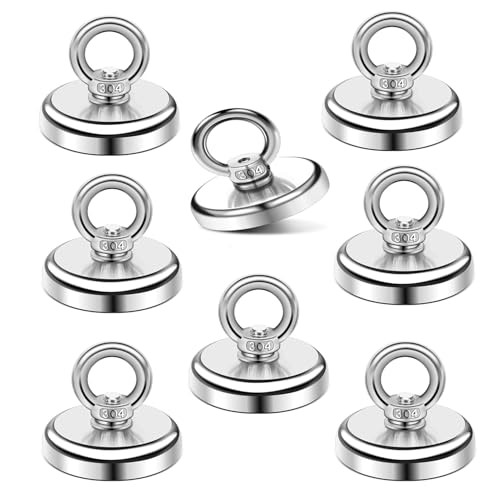Magnete Stark Groß 45KG, 8 Stück Neodym Magnet Extra Starke 32mm, Magnetfischen, Magnet mit öse, Magneten starker halt für Geeignet Magnet Fischen in Haus, Werkstatt, Wasser von Fhintory