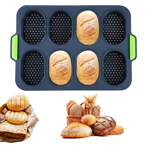 Fhioevt Brötchenform Brötchenbackformen Brötchen Backblech Baguette Blech Form Silikon Brötchenblech für 8 Brötchen Mini Baguetteblech Gelocht Silikonform Baguetteform für Muffins, Breadstick von Fhioevt