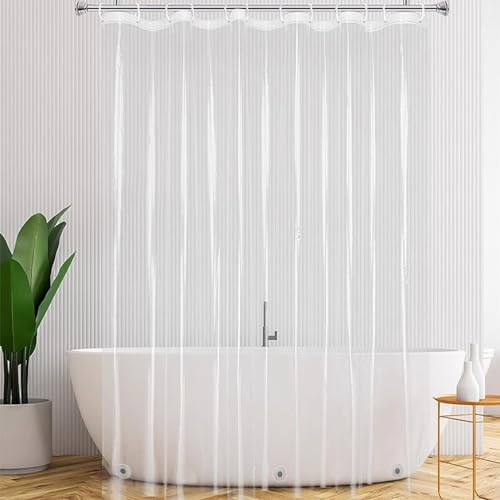 Fhioevt Duschvorhang 180x200cm Transparent Duschvorhang mit Magnet Unten Duschvorhänge Eva Anti Schimmel Wasserdicht Shower Curtains mit 12 Duschvorhangringen für Badewanne Dusche von Fhioevt