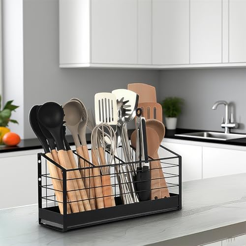 Fhlprte Küchenutensilienhalter, Besteckkorb, Abtropfgestell für Essstäbchen, 8.3*4.3*7 in,Bauernhaus-Kochutensilienaufbewahrung,für Küchenarbeitsplatte,Tisch. (4 Fächer) von Fhlprte
