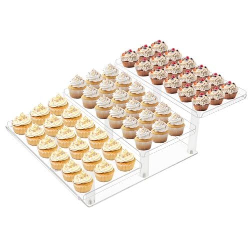 Etagere 3 Etagen mit 37.5 x 19cm Servierplatte, Acryl Cupcake Buffet Dessertständer, 3-stufiges Desserttablett mit Etagen für Hochzeiten, Geburtstage, Mottoparty, Baby-Shower und Teepartys von Fhmidic