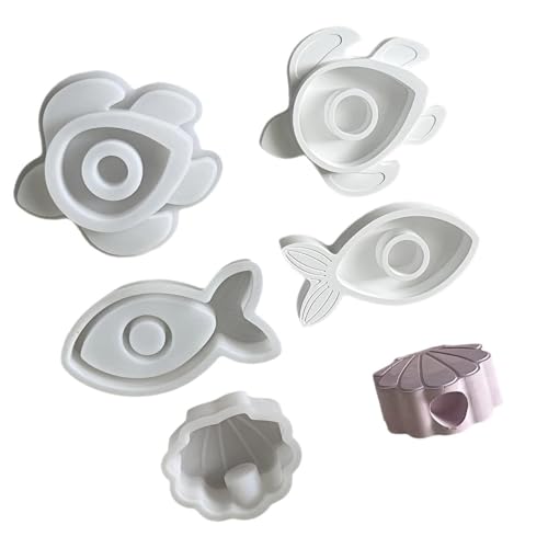 Silicon Teelight Kerzenform 3PCS Strandstile Muschelschildkröten Fischformen Crafting Werkzeug Für Kreative Projekte Handgefertigtes Kerzenzubehör von Fhsqwernm