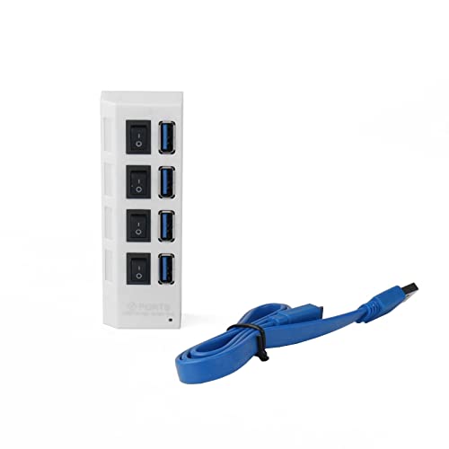 USB-Splitter, 4 Anschlüsse, USB-Daten, mit Netzadapter und Ladeanschluss, individuelle An-/Aus-Schalter und Lichter von Fhsqwernm
