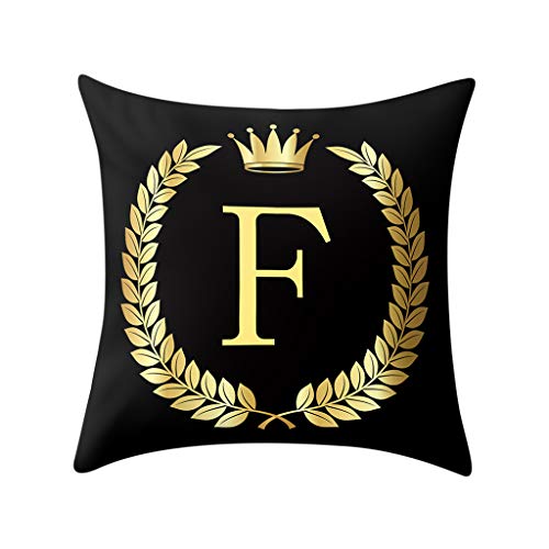 Fhuuly Kissenbezug Schwarz und Gold Brief A-P Zierkissenbezüge 45x 45cm Sofa Auto Bett Dekoratives Kissenhülle Taille Kissen Abdeckung Kissenüberzug(F) von Fhuuly