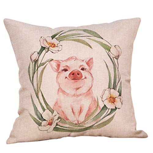 Fhuuly Kissenhülle 45 x 45 cm Kissenbezug Nettes Schwein Herbst Kissenbezüge für Sofa Auto Cafe Dekor Dekoratives Taille Kissen Abdeckung Zierkissenbezüge Baumwolle Leinen(C) von Fhuuly