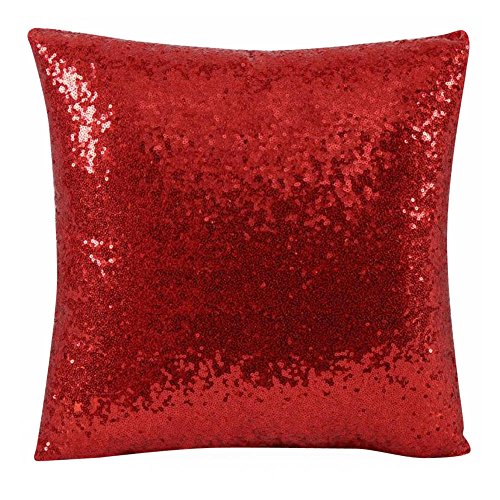 Fhuuly Kissenhülle Glitzer Pailletten Sofa Festival Kissenüberzug 40x40cm Auto Cafe Dekor Dekoratives Kissenbezug Taille Kissen Abdeckung Zierkissenbezüge(Rot) von Fhuuly